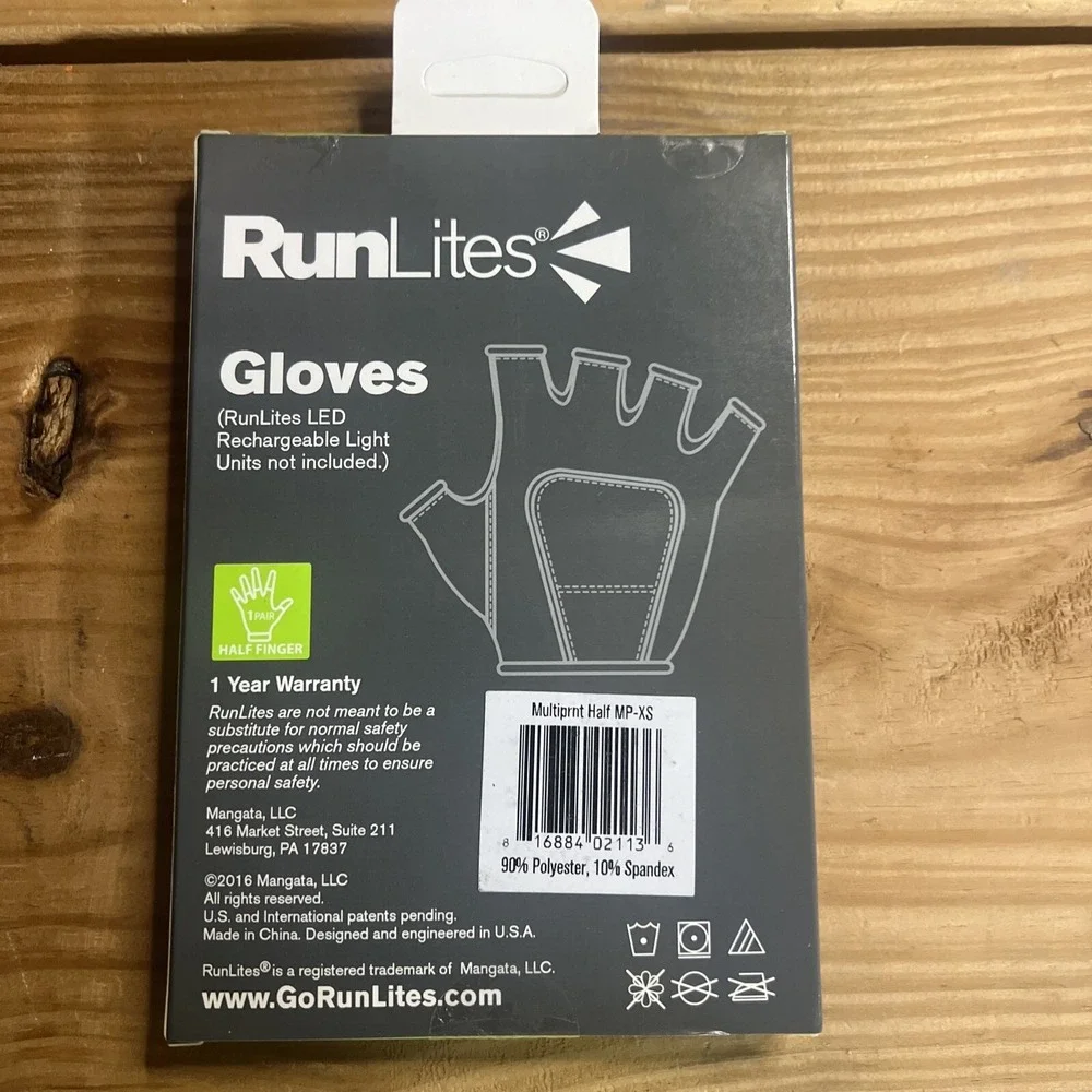 RunLites Peacock Pattern LED Running Gloves XS Half Finger Rechargeable